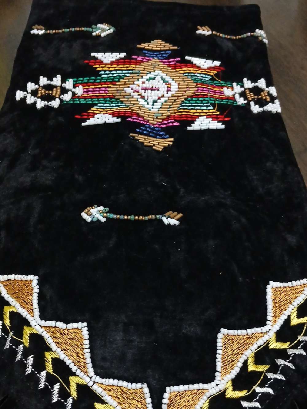 Black Beaded Southwestern Embellished Velvety Suede SCARF